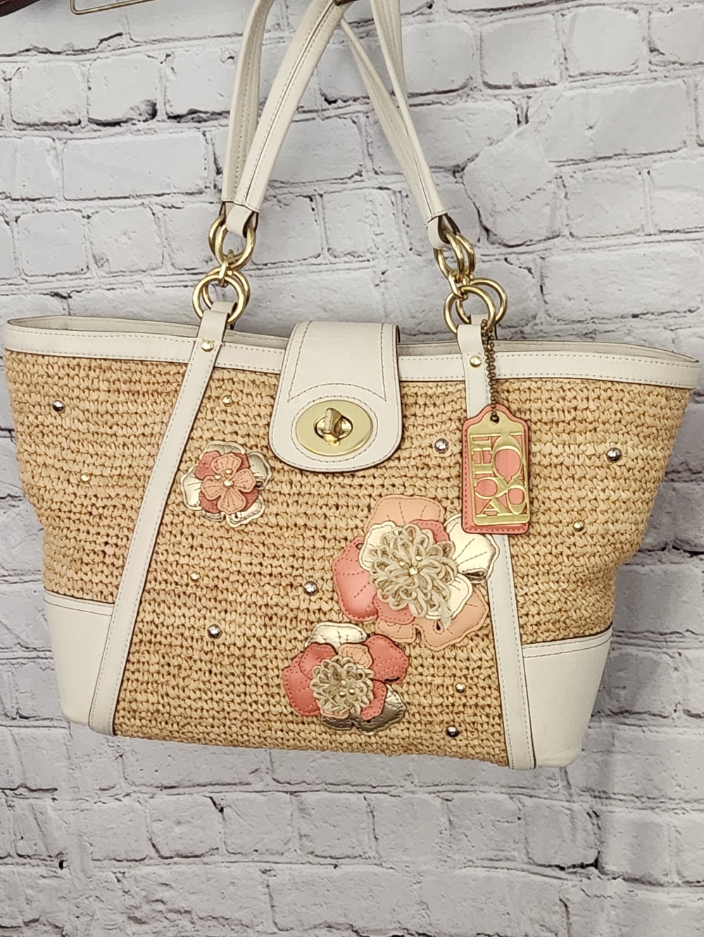 Coach Hamptons Weekend Straw Applique Tote Bag #19347 - Picture 7 of 16